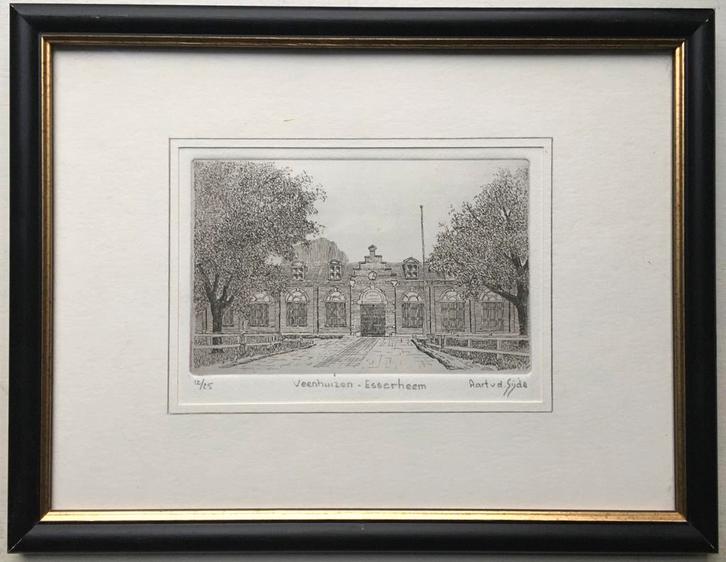 4 etsen van Veenhuizen (Dr) door Aart vd Sijde, Antiek en Kunst, Kunst | Etsen en Gravures, Ophalen of Verzenden