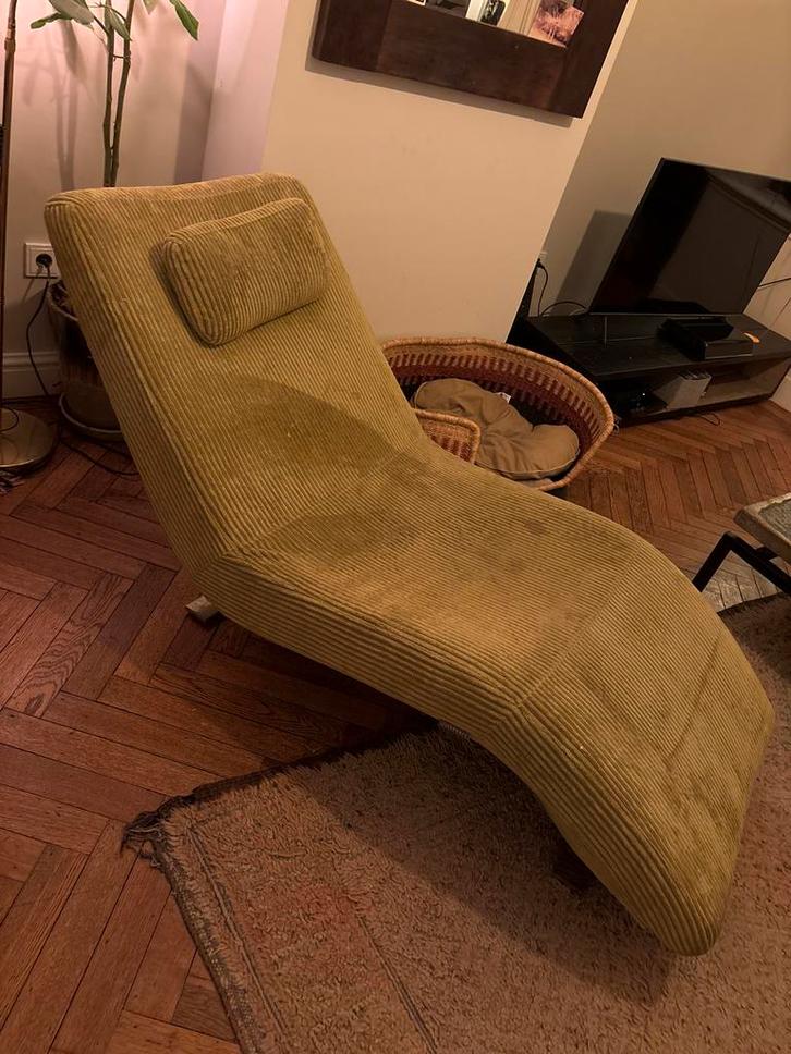 Ligstoel Ribstof Groen, Huis en Inrichting, Fauteuils, Gebruikt, Stof, 50 tot 75 cm, 150 cm of meer, Ophalen