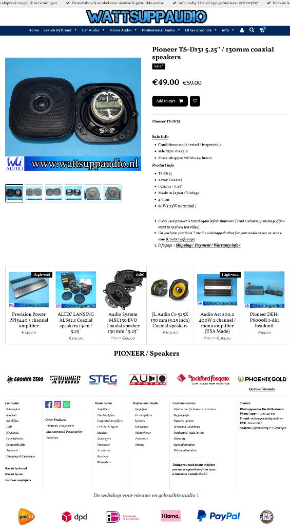Pioneer TS-D131 5.25'' / 130mm coaxial speakers / Vintage, Auto diversen, Autospeakers, Gebruikt, ., Ophalen of Verzenden, .