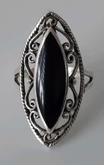 Zilveren ring maat 17 cabochon onyx ajour 925 zilver, Sieraden, Tassen en Uiterlijk, Ringen, Ophalen of Verzenden, 17 tot 18, Met edelsteen