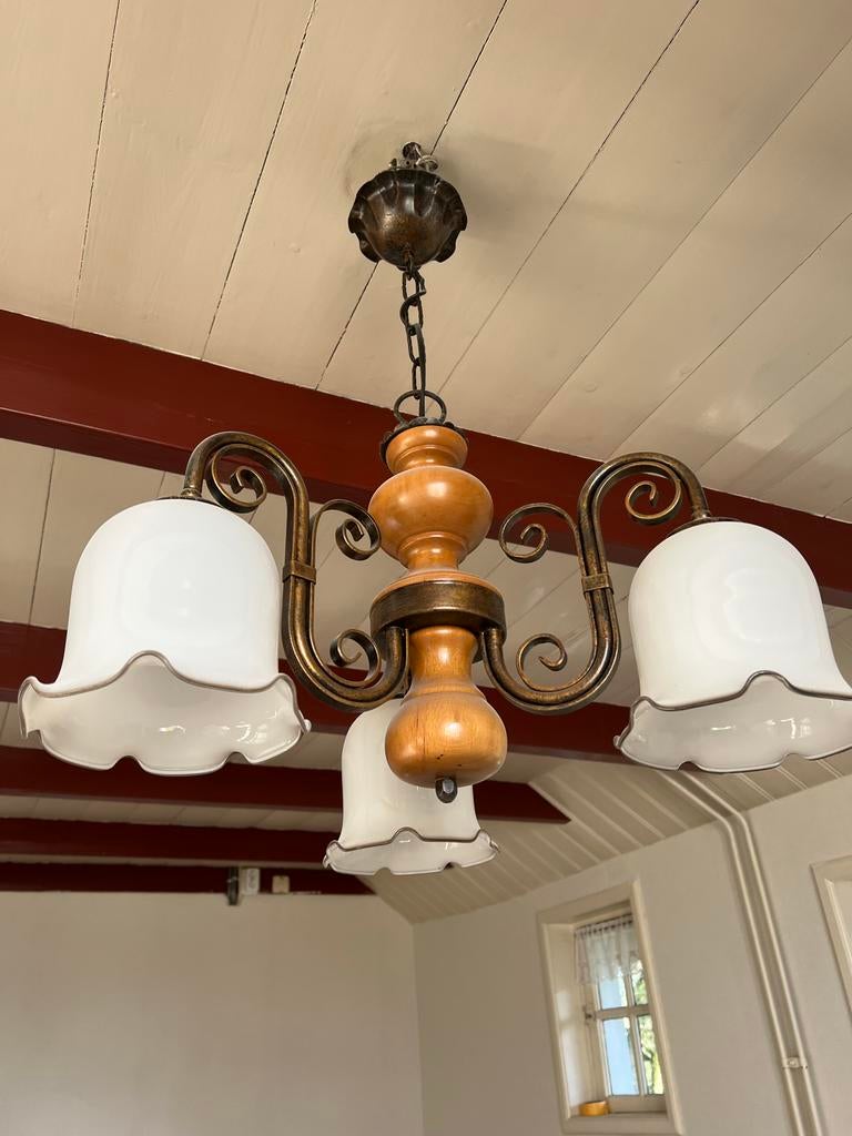 Hanglamp met 3 glazen kelken, Ophalen, Gebruikt, Glas, Minder dan 50 cm