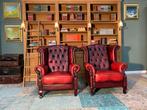 Twee prachtige Chesterfield oorfauteuils oxblood rood, Huis en Inrichting, Fauteuils, Ophalen of Verzenden, Gebruikt, 75 tot 100 cm