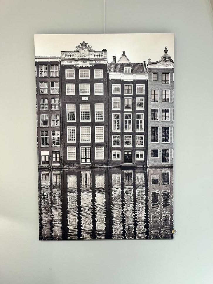 Dibond 80/120 cm AluArt Grachtenpand Amsterdam, Huis en Inrichting, Woonaccessoires | Schilderijen, Tekeningen en Foto's, Zo goed als nieuw