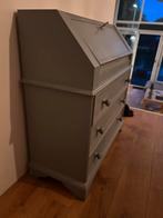 Gebruikte vintage secretaire met drie lades. Grijs geverfd., Huis en Inrichting, Kasten | Secretaires, Ophalen, Gebruikt