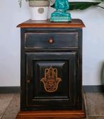 Boho nachtkastje halkastje vintage zwart hamsa handje, Ophalen, Zo goed als nieuw, Hout, Minder dan 45 cm