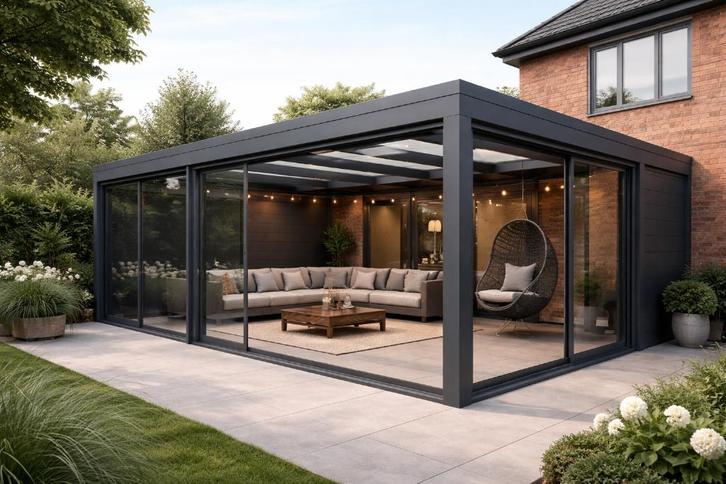 Veranda | Overkapping | Glazen | Railsystemen | Bouwpakket, Tuin en Terras, Overkappingen, Nieuw, Veranda, Ophalen