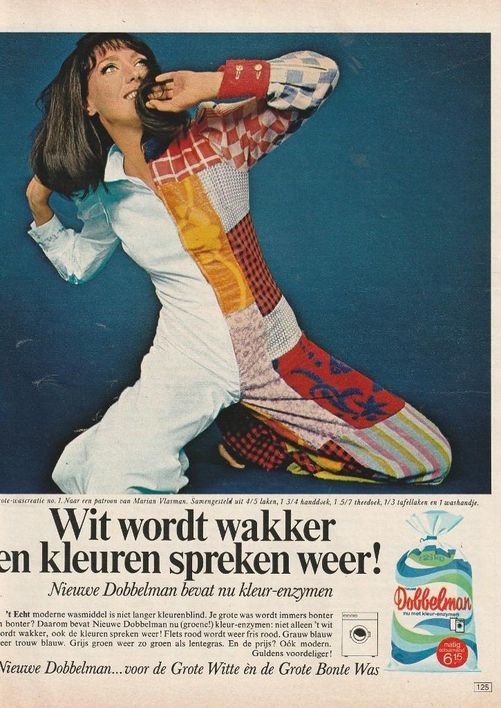 Retro reclame 1969 Dobbelman wasmiddel Marian Vlasman mode, Verzamelen, Retro, Overige typen, Verzenden