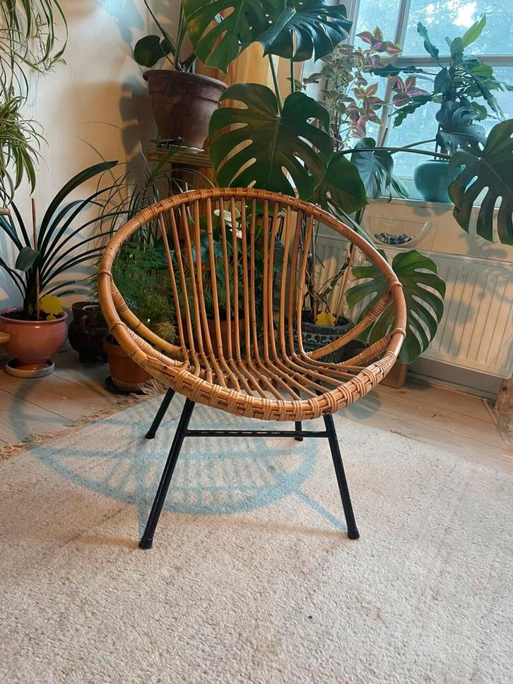 Vintage rotan kuipstoel, Huis en Inrichting, Stoelen, Ophalen