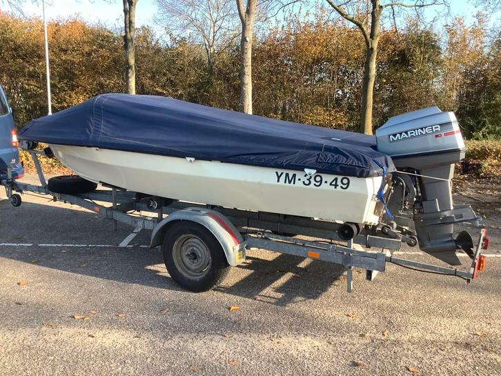 Placom Speedboot 4.60m met Mariner 60pk + Kantel Trailer, Watersport en Boten, Motorboten en Motorjachten, Gebruikt, Polyester