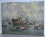 Olieverf schilderij haven Rotterdam J. Lenteman 1923 Oliever, Ophalen of Verzenden