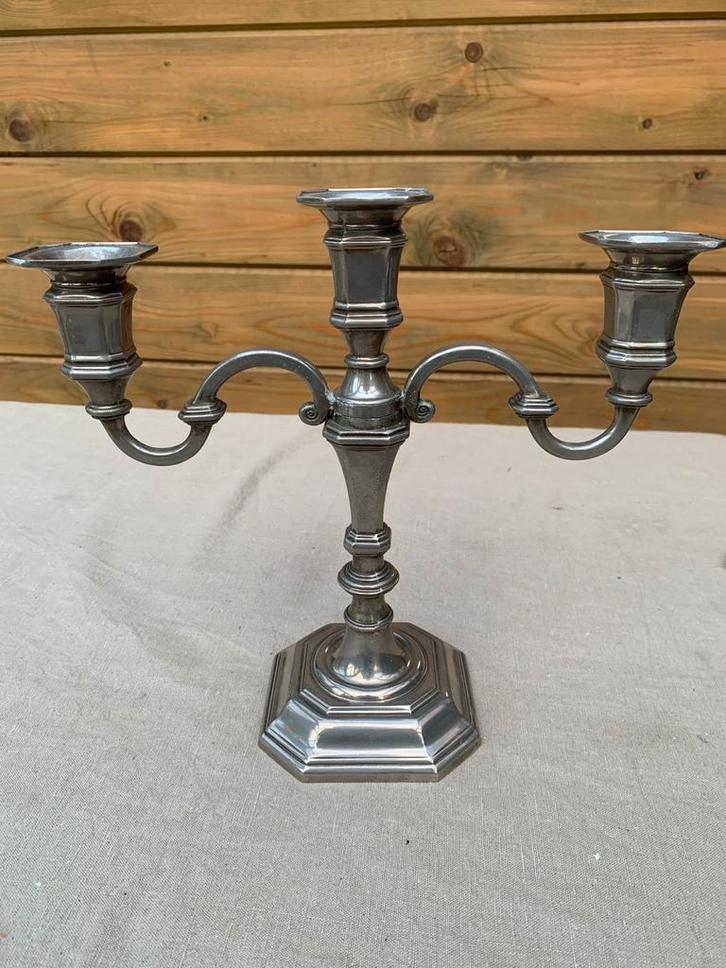 Vintage metalen Kandelaar 3-arms, Antiek en Kunst, Curiosa en Brocante, Ophalen of Verzenden