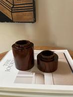 Set Vintage Deense Minimalist Ebbenhouten Kandelaars, Gebruikt, Bruin, Ophalen of Verzenden, Hout