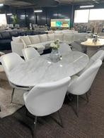Witte lederen Eetkamer stoelen 6 stuks, Ophalen, Kunststof, 6 zitplaatsen, Nieuw