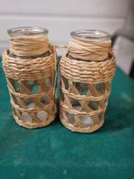 vaasjes met rotan ombonden 2 stuks, Huis en Inrichting, Woonaccessoires | Vazen, Ophalen of Verzenden, 'T Olde Gre-j, Info@toldegrej.nl
