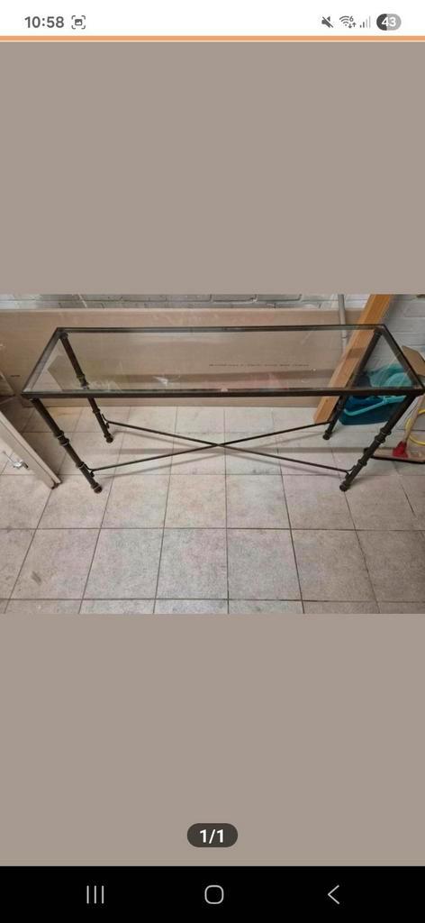 Industriële sidetable, Huis en Inrichting, Tafels | Sidetables, Zo goed als nieuw, 25 tot 50 cm, 100 tot 150 cm, Rechthoekig, Glas
