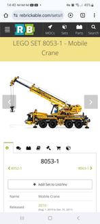 Lego Technic 8053-1 Mobiele Kraan, Kinderen en Baby's, Speelgoed | Duplo en Lego, Ophalen of Verzenden, Zo goed als nieuw, Complete set
