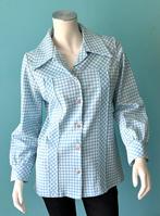 Vintage jaren 70 blouse lichtblauw/wit geblokt maat 38, Maat 38/40 (M), Vintage, Gedragen, Verzenden