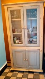 Servieskast Grenen White & Blue Wash, Huis en Inrichting, Kasten | Vitrinekasten, Ophalen, Glas, 50 tot 100 cm, Landelijk