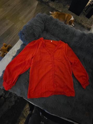 Vrolijke oranje blouse met kantdetails – maat L – nieuwstaat beschikbaar voor biedingen