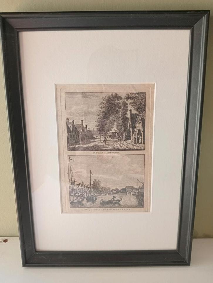 Antieke kopergravure - 18de eeuw - Langweer en Joure., Antiek en Kunst, Kunst | Etsen en Gravures, Ophalen of Verzenden