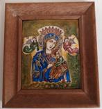 Antieke Brons met emaille Icoon Maria kindje Jezus engelen, Ophalen of Verzenden