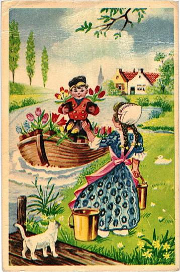 912009	Vintage oude Kinderkaart	Meisje	Jongen	Klederdracht	. beschikbaar voor biedingen