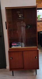 Vintage vitrinekast met glazen planken, Ophalen, Minder dan 50 cm, Glas, Vintage