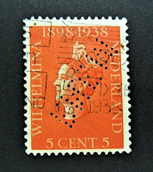 Perfin Firmaperforatie PNEM 1 - postzegel 5ct 1938 Jubileum, Postzegels en Munten, Postzegels | Nederland, Gestempeld, T/m 1940