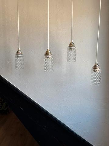 Vintage set 4 glazen koker kaars hanglampjes ananas ruitjes beschikbaar voor biedingen