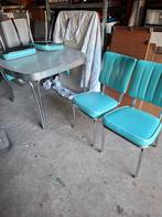 Amerikaanse diner tafel met 4 stoelen, Gebruikt, Blauw, Ophalen of Verzenden, Vier