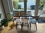 Vintage zwart / houten eetkamerstoelen (zes in totaal), Ophalen of Verzenden, Zo goed als nieuw, Zwart, Vier