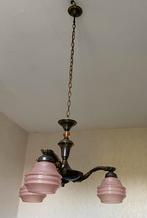 Vintage hanglamp met roze glazen kapjes, Huis en Inrichting, Lampen | Hanglampen, Ophalen, Metaal, Minder dan 50 cm