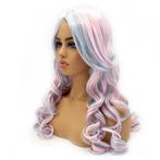 Lolita pruik pastel ijsroze ijsblauw lang haar met krullen, Verzenden, Nieuw, Pruik of Haarverlenging