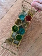 Vintage Tray met 10 Gekleurde Glaasjes, Antiek en Kunst, Ophalen of Verzenden