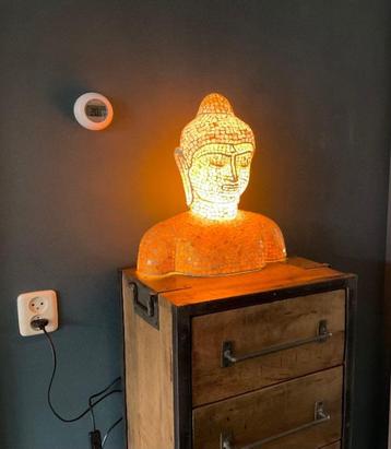 boeddha lamp glas mozaiek geel goud wit met knipper buste  beschikbaar voor biedingen