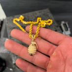 14k gouden rope ketting met granaat bom kettinghanger, Ophalen of Verzenden, Zo goed als nieuw, Goud