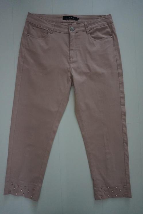 MICHA driekwart lange broek roze parels en rits mt 38 katoen, Kleding | Dames, Broeken en Pantalons, Zo goed als nieuw, Maat 38/40 (M)