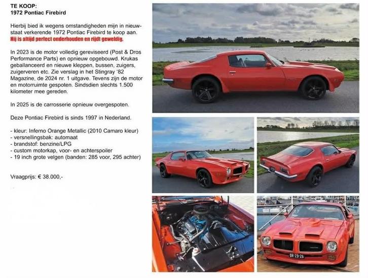 Pontiac Firebird, Auto's, Oldtimers, Particulier, Pontiac, LPG, Coupé, Overige kleuren, Zwart, Leder, Achterwielaandrijving, Ophalen