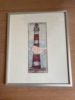 Ingelijst schilderij/tekening vuurtoren Ameland, Antiek en Kunst, Ophalen of Verzenden