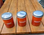 Emaille voorraad bussen Thee Koffie Suiker gewolkt oranje, Antiek en Kunst, Antiek | Emaille, Ophalen of Verzenden