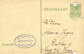 G. Verheij, Spijsfabrikant, Sliedrecht - 12.1934 - briefkaar beschikbaar voor biedingen