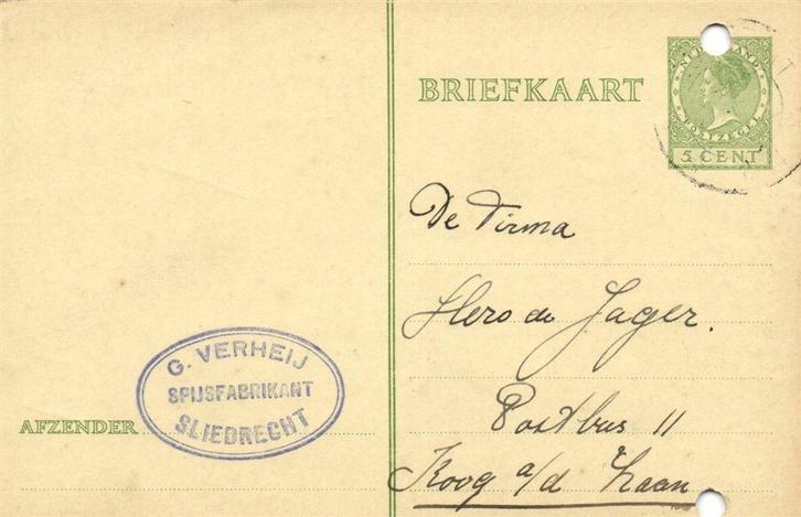 G. Verheij, Spijsfabrikant, Sliedrecht - 12.1934 - briefkaar, Postzegels en Munten, Brieven en Enveloppen | Nederland, Briefkaart