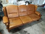 Grote bank en 2 robuuste stoelen, Ophalen, Gebruikt, Leer, 200 tot 250 cm