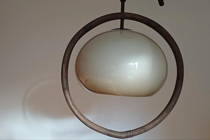 Vintage Dijkstra 'Bamboo' Mushroom Hanglamp, Huis en Inrichting, Lampen | Hanglampen, Zo goed als nieuw, Minder dan 50 cm, Glas