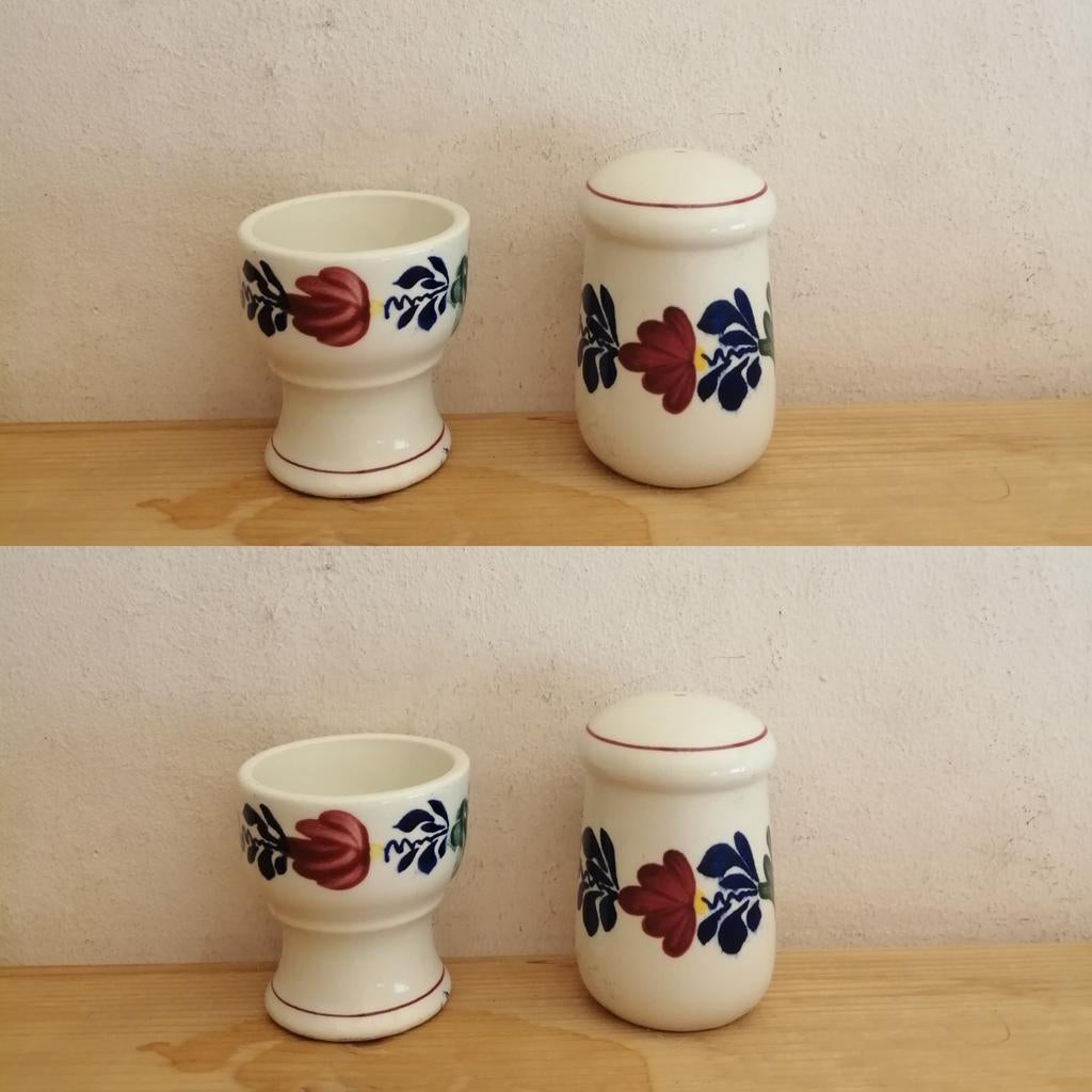 2x Boch Boerenbont Eierdop + Zoutstrooier/Peperstrooier, Huis en Inrichting, Keuken | Servies, Gebruikt, ., Overige typen, Ophalen of Verzenden