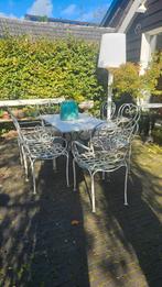 Antieke tuinset 6 stoelen met armleuningen en marmer tafel, Ophalen, Gebruikt, Overige materialen