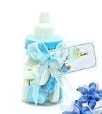 Leuke baby flesje met blauw en wit suikerhartjes., Ophalen of Verzenden, Nieuw, Feestartikel, Geboorte of Huwelijk