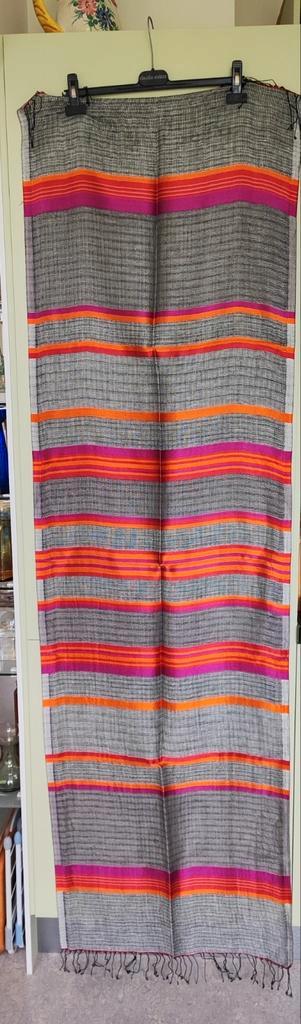 Nieuw, sjaal, linnen net zijde, grijs+oranje/fuchsia, 57x199 beschikbaar voor biedingen