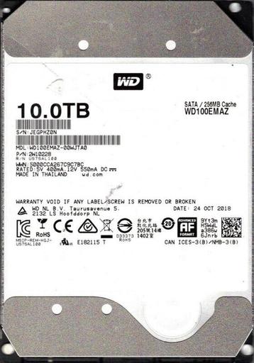 10TB Western Digital WD100EMAZ Hard Drive SATA 6Gb/s 256MB beschikbaar voor biedingen