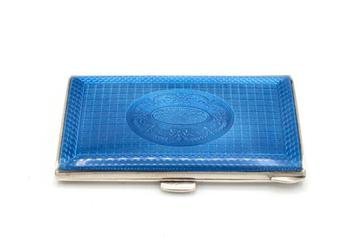 Zilveren doosje met guilloche en blauw emaille, martin mayer beschikbaar voor biedingen